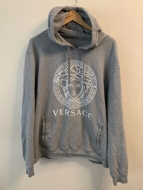 Versace Men's Gray Medusa Logo Hoodie Sweater